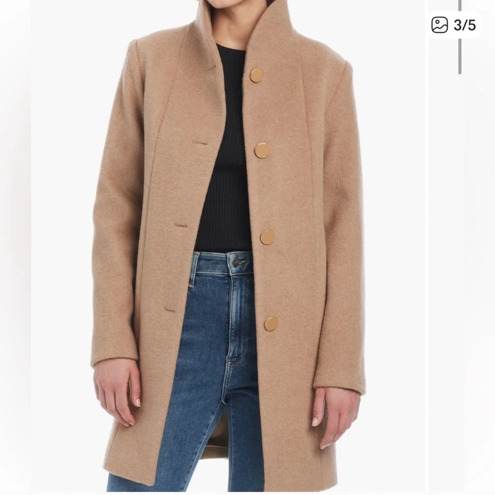 NWT - Kate Spade New York High Neck Wool Blend Coat in Camel - Size XL